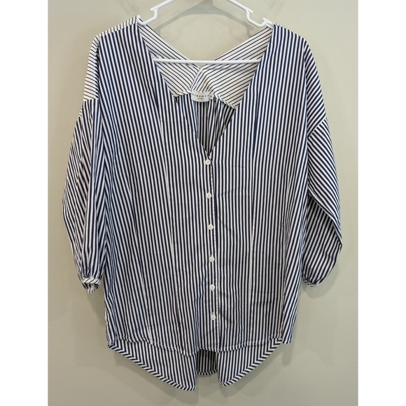 Harshman Navy Stripe Chance Shirt Button Up V-Neck Size XS